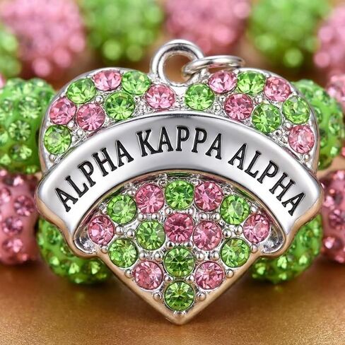 AKA Sorority Gifts Bracelet, Letter Pendant Rhinestone Bracelet Bangle, Pink and Green Bead Bracelet, Greek Sorority Paraphernalia Jewelry Gifts for Women in Kuwait