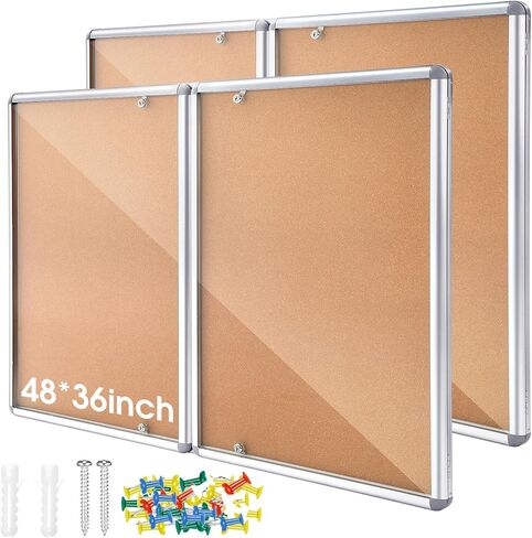 2 Pack Enclosed Bulletin Board 48"x36" Weather Resistant Lockable Enclosed Notice Cork Case Display Board Wall Mounted 2 Locking Door Aluminum Frame for Office School Commercial, 12xA4(Gray) in Saudi Arabia