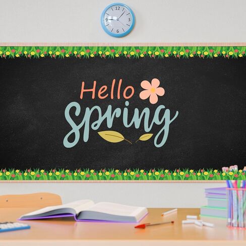 AnyDesign 24Pcs Green Grass Jumbo Bulletin Board Border Trim Border Spring Grass Flower Self Adhesive Bulletin Board Stickers for School Classroom Office Party Decor in Saudi Arabia