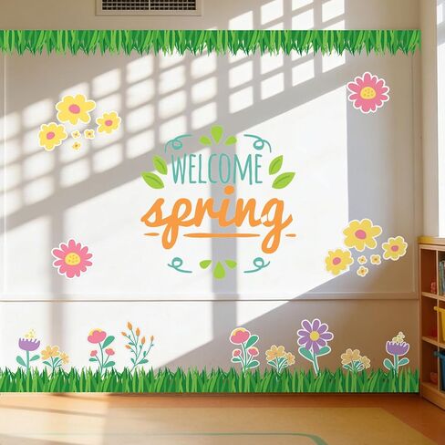 AnyDesign 24Pcs Green Grass Jumbo Bulletin Board Border Trim Border Spring Grass Flower Self Adhesive Bulletin Board Stickers for School Classroom Office Party Decor in Saudi Arabia