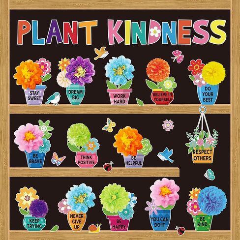 Spring Bulletin Board Decorations Set DIY Flower Bulletin Board Set with 3D Paper Flowers Positive Floral Butterfly Cutouts Inspirational Bulletin Board Decor for School Classroom Decors in Kuwait