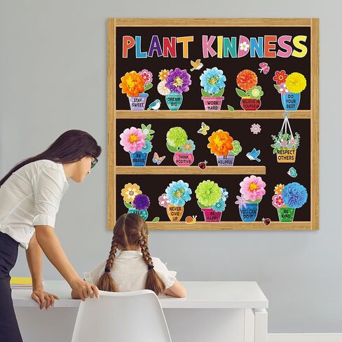 Spring Bulletin Board Decorations Set DIY Flower Bulletin Board Set with 3D Paper Flowers Positive Floral Butterfly Cutouts Inspirational Bulletin Board Decor for School Classroom Decors in Kuwait