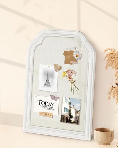 Bulletin Board with Linen, 13x17 inches Pin Board with White Frame, Decorative Hanging Bulletin Board Vision Board Message Board Colletion Board for Office School Home Decor in Kuwait