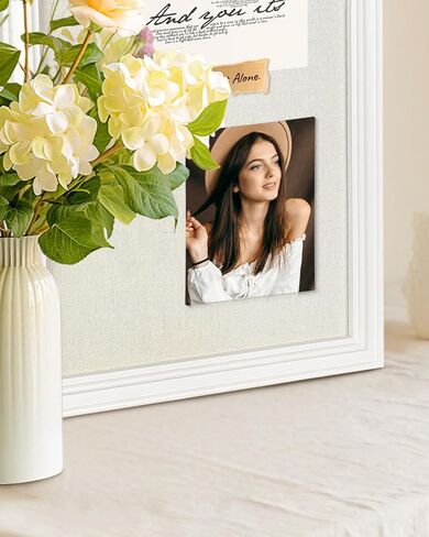 Bulletin Board with Linen, 13x17 inches Pin Board with White Frame, Decorative Hanging Bulletin Board Vision Board Message Board Colletion Board for Office School Home Decor in Kuwait