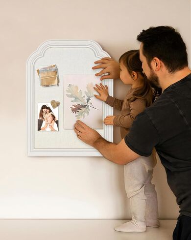 Bulletin Board with Linen, 13x17 inches Pin Board with White Frame, Decorative Hanging Bulletin Board Vision Board Message Board Colletion Board for Office School Home Decor in Kuwait