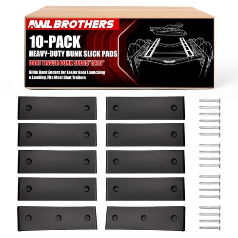 Boat Trailer Bunk Slides 3"×10", Heavy-Duty Bunk Slick Pads 10-Pack, Glide Bunk Enders for Easy Boat Launching & Loading, Compatible with Most Boat Trailers in Kuwait