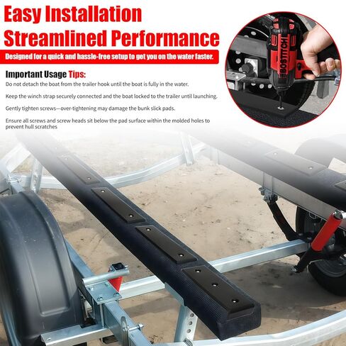 Boat Trailer Bunk Slides 3"×10", Heavy-Duty Bunk Slick Pads 10-Pack, Glide Bunk Enders for Easy Boat Launching & Loading, Compatible with Most Boat Trailers in Kuwait