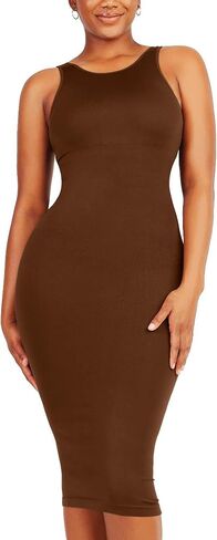 فساتين للنساء 2023 ملابس داخلية للتحكم في البطن I ميدي بدون أكمام ورقبة عالية نحت فستان محدد شكل الجسم in Kuwait