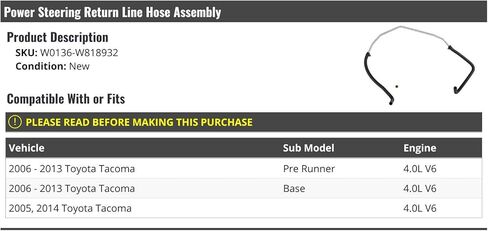 مجموعة خرطوم خط إرجاع التوجيه المعزز - متوافقة مع 2005-2014 Toyota Tacoma 4.0L V6 in Kuwait