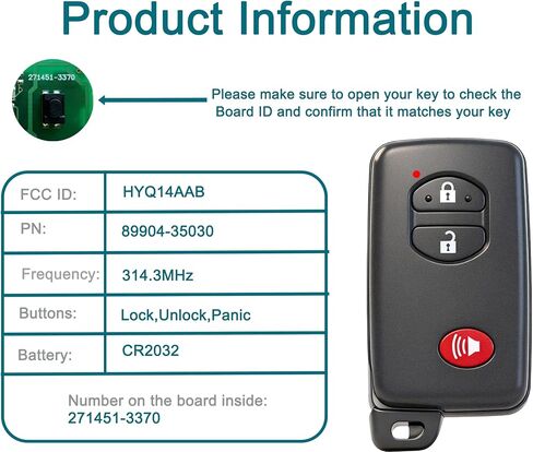مفتاح ذكي فوب لهايلاندر 2007-2014، FengRKey مفتاح التحكم عن بعد متوافق مع تويوتا هايلاندر 2007-2014 HYQ14AAB 271451-3370 89904-35030 in Kuwait