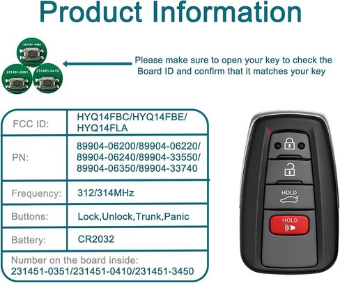 Smart Key Fob for Toyota Camry 2018-2022, FengRKey Remote Control Key Fob Compatible for Toyota Camry 2018-2022 HYQ14FBA 89904-06220 89904-06240 281451-0351 in Kuwait