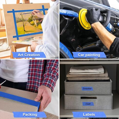 NEOACT 12 Rolls Blue Painters Tape 2 Inches Wide,100 FT Multi-Surface Masking Tape No Residue Painters Tape for Wall Painting,Labeling,Packing,DIY Craft Arts in Kuwait