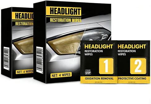 مجموعة مناديل ترميم المصابيح الأمامية، منظف المصابيح الأمامية بخطوتين وطلاء واقي، يزيل الأكسدة والأصفرار، ويعيد الوضوح واللمعان، مناديل سهلة لتنظيف المصابيح الأمامية بدون أدوات (عبوتان) in Kuwait