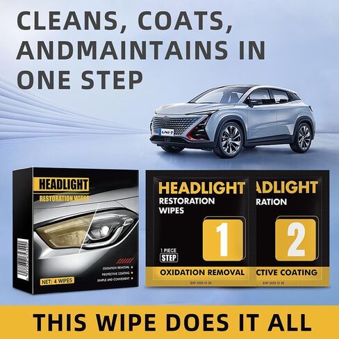 مجموعة مناديل ترميم المصابيح الأمامية، منظف المصابيح الأمامية بخطوتين وطلاء واقي، يزيل الأكسدة والأصفرار، ويعيد الوضوح واللمعان، مناديل سهلة لتنظيف المصابيح الأمامية بدون أدوات (عبوتان) in Kuwait