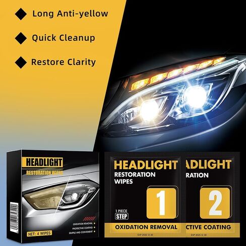 مجموعة مناديل ترميم المصابيح الأمامية، منظف المصابيح الأمامية بخطوتين وطلاء واقي، يزيل الأكسدة والأصفرار، ويعيد الوضوح واللمعان، مناديل سهلة لتنظيف المصابيح الأمامية بدون أدوات (عبوتان) in Kuwait