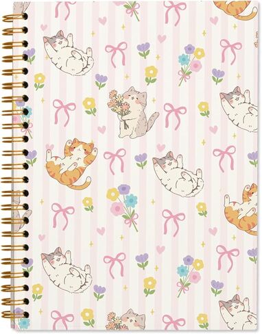 Cute Pink Preppy Cat Journal Notebook, Journaling Notebooks for Women Girls Work School Office Supplies, Gifts for Cat Lovers, Hardcover Journal Lined Notebook Spiral, 5.5x8.3 in Saudi Arabia