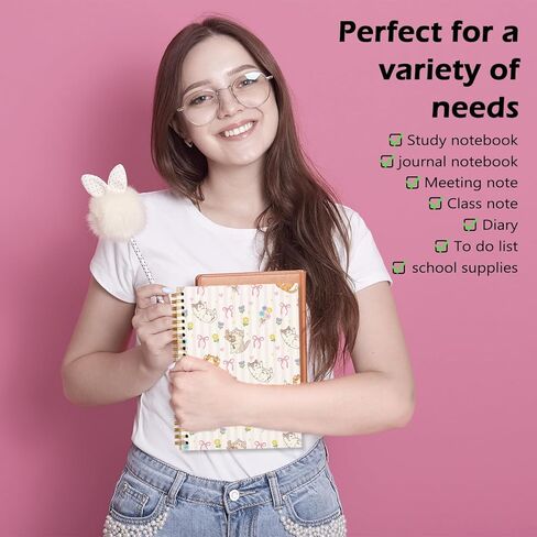 Cute Pink Preppy Cat Journal Notebook, Journaling Notebooks for Women Girls Work School Office Supplies, Gifts for Cat Lovers, Hardcover Journal Lined Notebook Spiral, 5.5x8.3 in Saudi Arabia