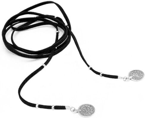 Boho Leather Necklace for Women Western Leather Long Choker Necklace Cowboy Vintage Disc Coin Necklace Country Jewelry Gifts for Women in Saudi Arabia