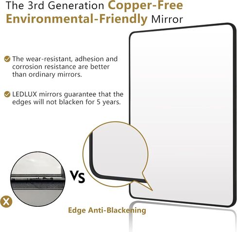 27x40 Inch Matte Black Bathroom Mirror - Copper-Free Mirror, Metal Frame Vanity Rectangle Wall Mounted Modern Mirrors for Bedroom/Living Room/Porch Horizontal or Vertical in Kuwait