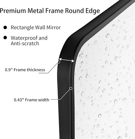 27x40 Inch Matte Black Bathroom Mirror - Copper-Free Mirror, Metal Frame Vanity Rectangle Wall Mounted Modern Mirrors for Bedroom/Living Room/Porch Horizontal or Vertical in Kuwait