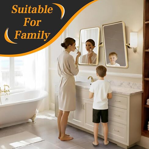 Besdomus Bathroom Gold Pivot Mirror: 20"x30" Farmhouse Beveled Tilt Vanity HD Mirror for Bathroom - Rectangular Gold Leafing Metal Framed for Horizontal/Vertical - Home Decor for Fashion-Conscious in Kuwait