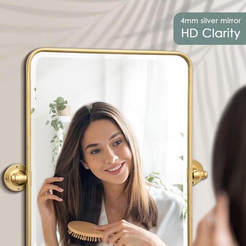 Besdomus Bathroom Gold Pivot Mirror: 20"x30" Farmhouse Beveled Tilt Vanity HD Mirror for Bathroom - Rectangular Gold Leafing Metal Framed for Horizontal/Vertical - Home Decor for Fashion-Conscious in Kuwait