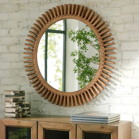 Signature Design by Ashley Tedwell Modern Accent Mirror with Wood Frame, Light Brown in Saudi Arabia