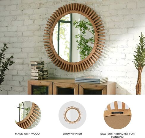 Signature Design by Ashley Tedwell Modern Accent Mirror with Wood Frame, Light Brown in Saudi Arabia