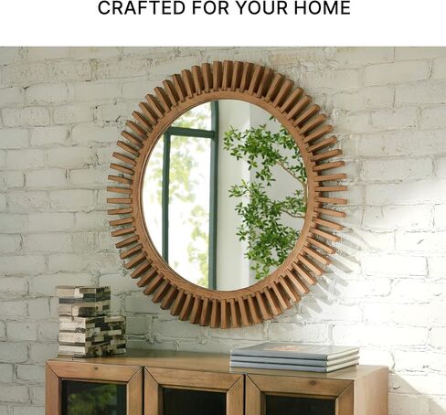 Signature Design by Ashley Tedwell Modern Accent Mirror with Wood Frame, Light Brown in Saudi Arabia