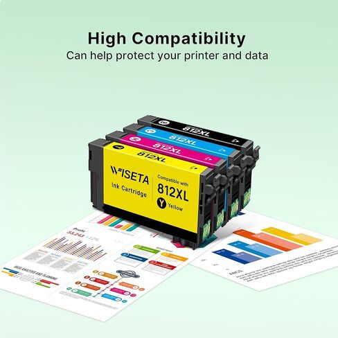 Wiseta 812XL Ink Cartridges Combo Pack High Yield Remanufactured Replacement for Epson 812XL T812XL Epson 812 T812 to use with WF-7820 WF-7840 WF-7310 EC-C7000 Printer with Scan, Copy(4 Pack, BCMY) in Kuwait