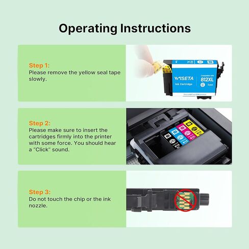 Wiseta 812XL Ink Cartridges Combo Pack High Yield Remanufactured Replacement for Epson 812XL T812XL Epson 812 T812 to use with WF-7820 WF-7840 WF-7310 EC-C7000 Printer with Scan, Copy(4 Pack, BCMY) in Kuwait
