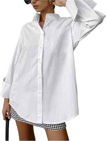 GORGLITTER Women's Oversized Button Down Shirt Long Sleeve Loose Collared Spring Outfits Casual Business Work Blouses in Saudi Arabia