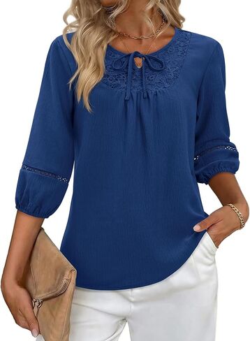 siliteelon Womens Blouses Dressy Casual Boho 3/4 Length Sleeve Loose Tunic Tops Summer Spring Outfits in Saudi Arabia