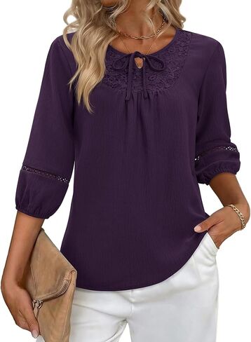 siliteelon Womens Blouses Dressy Casual Boho 3/4 Length Sleeve Loose Tunic Tops Summer Spring Outfits in Saudi Arabia