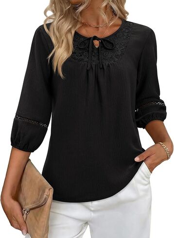 siliteelon Womens Blouses Dressy Casual Boho 3/4 Length Sleeve Loose Tunic Tops Summer Spring Outfits in Saudi Arabia