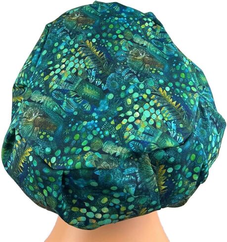 Surgical Scrubhat, Euro Scrubcap, Nurse Hat for Women, OR Bouffant, Emerald Foliage in Kuwait