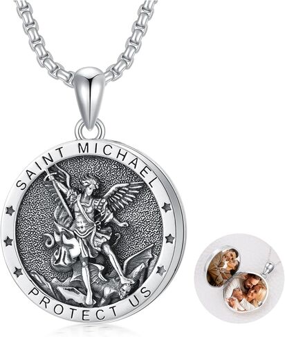 Seiyang 925 Sterling Silver Saint Locket Necklace Personalized Photo Pendant for Men Women (with Gift Box) in Saudi Arabia