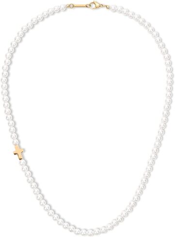 GAVU Mens Pearl Necklace Men's Pearl Beaded Necklace, Pearl Cross Necklace for Men in Saudi Arabia