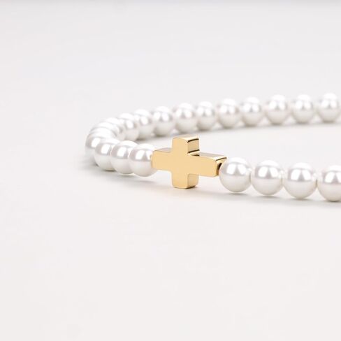 GAVU Mens Pearl Necklace Men's Pearl Beaded Necklace, Pearl Cross Necklace for Men in Saudi Arabia