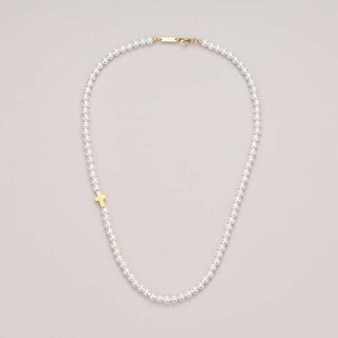GAVU Mens Pearl Necklace Men's Pearl Beaded Necklace, Pearl Cross Necklace for Men in Saudi Arabia