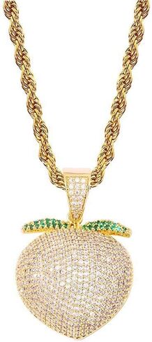 مثلج خارج الملونة الخوخ قلادة 18K مطلية بالذهب بلينغ تشيكوسلوفاكيا مقلد الماس الهيب هوب قلادة للرجال النساء in Kuwait
