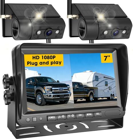 2 كاميرا احتياطية مغناطيسية تعمل بالطاقة الشمسية RV: 3 دقائق تثبيت 7 بوصات HD1080P IPS، قابلة لإعادة الشحن بدون أسلاك مقاومة للخدش ومقاومة للماء بالأشعة تحت الحمراء للرؤية الليلية كاميرا احتياطية لاسلكية للمقطورة والشاحنات والمركبات الترفيهية والتخييم in Kuwait
