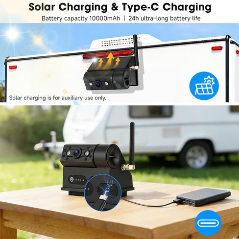 2 كاميرا احتياطية مغناطيسية تعمل بالطاقة الشمسية RV: 3 دقائق تثبيت 7 بوصات HD1080P IPS، قابلة لإعادة الشحن بدون أسلاك مقاومة للخدش ومقاومة للماء بالأشعة تحت الحمراء للرؤية الليلية كاميرا احتياطية لاسلكية للمقطورة والشاحنات والمركبات الترفيهية والتخييم in Kuwait