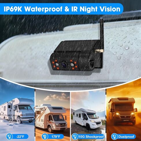 2 كاميرا احتياطية مغناطيسية تعمل بالطاقة الشمسية RV: 3 دقائق تثبيت 7 بوصات HD1080P IPS، قابلة لإعادة الشحن بدون أسلاك مقاومة للخدش ومقاومة للماء بالأشعة تحت الحمراء للرؤية الليلية كاميرا احتياطية لاسلكية للمقطورة والشاحنات والمركبات الترفيهية والتخييم in Kuwait