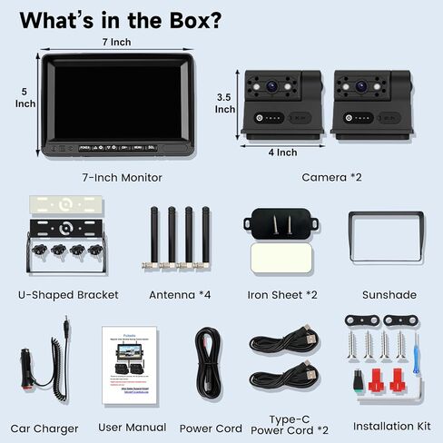 2 كاميرا احتياطية مغناطيسية تعمل بالطاقة الشمسية RV: 3 دقائق تثبيت 7 بوصات HD1080P IPS، قابلة لإعادة الشحن بدون أسلاك مقاومة للخدش ومقاومة للماء بالأشعة تحت الحمراء للرؤية الليلية كاميرا احتياطية لاسلكية للمقطورة والشاحنات والمركبات الترفيهية والتخييم in Kuwait