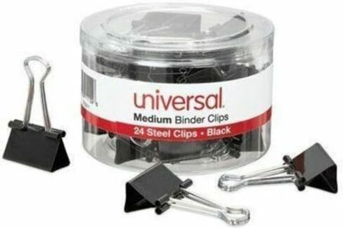 Universal UNV11124 Binder Clips with Storage Tub - Medium, Black/Silver (24/Pack) in Saudi Arabia