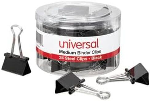 Universal UNV11124 Binder Clips with Storage Tub - Medium, Black/Silver (24/Pack) in Saudi Arabia