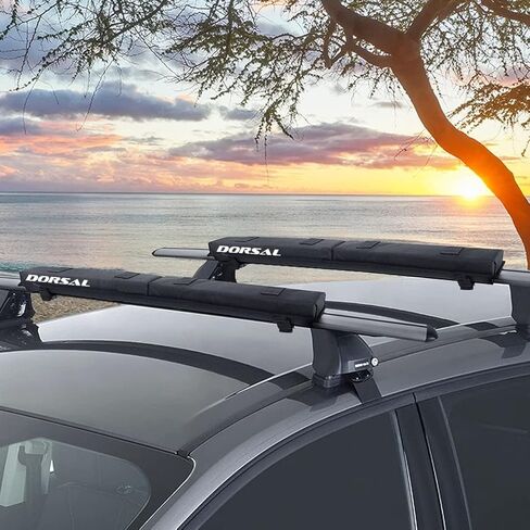 DORSAL Roof Rack Crossbar Folding Pads Lightweight Anti-Vibration - Pack of 2 for Kayak Canoe Surfboard Paddle Board SUP Snow Board Polyester 29" Inch Black in Kuwait