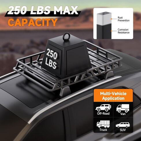 سلة بضائع برف السقف مقاس 60 بوصة × 36 بوصة × 5 بوصة بسعة 250 رطل، حامل بضائع على السطح من الفولاذ الكربوني لسيارات الدفع الرباعي/الشاحنة/السيارة in Kuwait