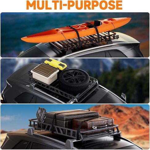 سلة بضائع برف السقف مقاس 60 بوصة × 36 بوصة × 5 بوصة بسعة 250 رطل، حامل بضائع على السطح من الفولاذ الكربوني لسيارات الدفع الرباعي/الشاحنة/السيارة in Kuwait